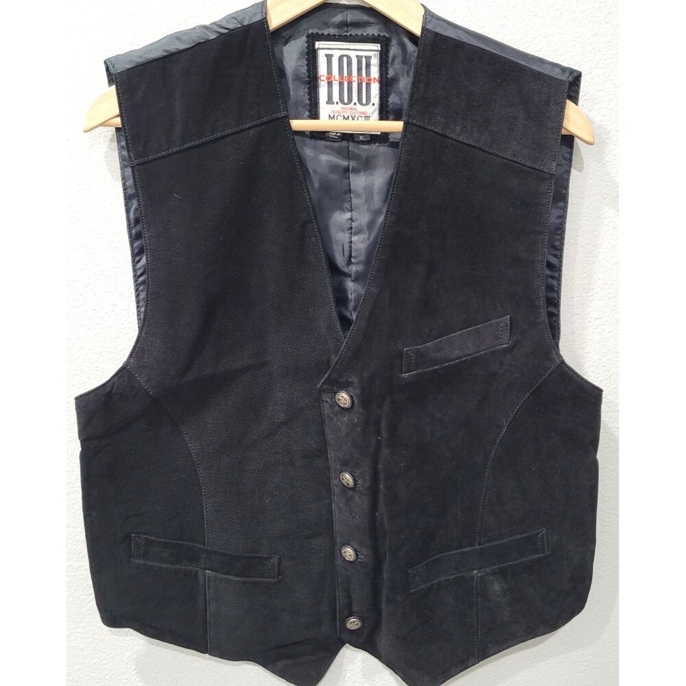 Vintage I.O.U. Collection Mens Black Suede Vest with Detailed Buttons Size XL